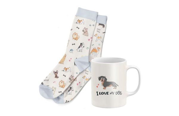 TAZA 300ML + CALCETIN T.38-42 SET REGALO PERROS