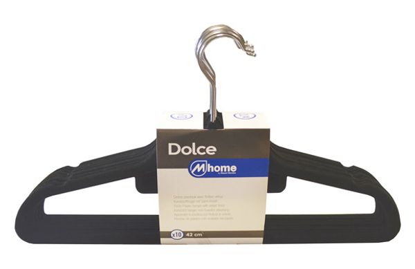 PERCHA PLASTICO CON TERCIOPELO NEGRO (10UNIDADES) 44,5X23,5X0,5 CM