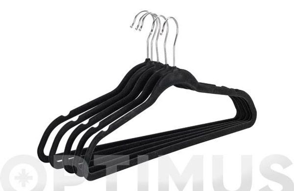 PERCHA ARMARIO PLASTICO FLOCADA ANTIDESLIZANTE 5 PIEZAS NEGRA