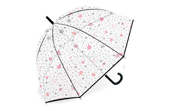 PARAGUAS MUJER LARGO MANUAL TRANSPARENTE TOPOS CORAZONES 60/8-Ø94CM