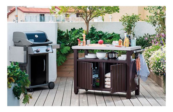 MESA BARBACOA RESINA MARRON EXT. 124 X 54 X 90 CM