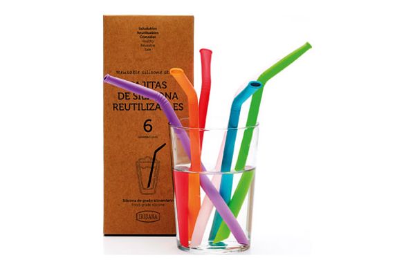 PAJITAS REUTILIZABLES DE SILICONA C/ESCOBILLA 6UN COLORES SURTIDOS