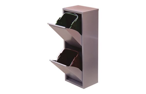 CONTENEDOR BASURA ECOLOGICO METALICO 2 DEPARTAMENTOS BLANCO