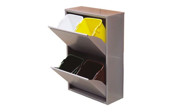 CONTENEDOR BASURA ECOLOGICO METALICO 4 DEPARTAMENTOS GRIS