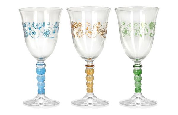 COPA CRISTAL DECORADA PACK 3 UDS 27 CL FLORES VERDES