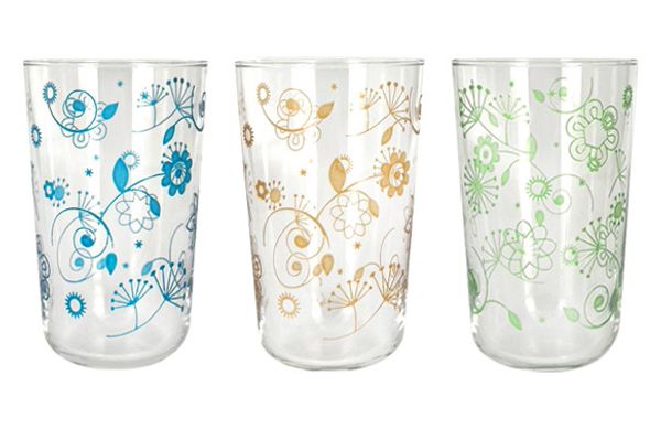 VASO ALTO DECORADO PACK 3 UDS 40 CL FLORES AZULES
