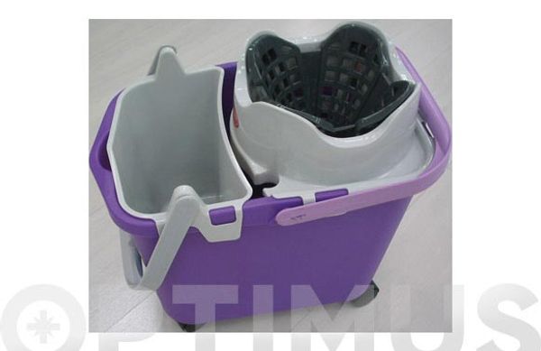 CUBO CON ESCURRIDOR 14 L RUEDAS AUTOMATICO CON CUBETA LILA
