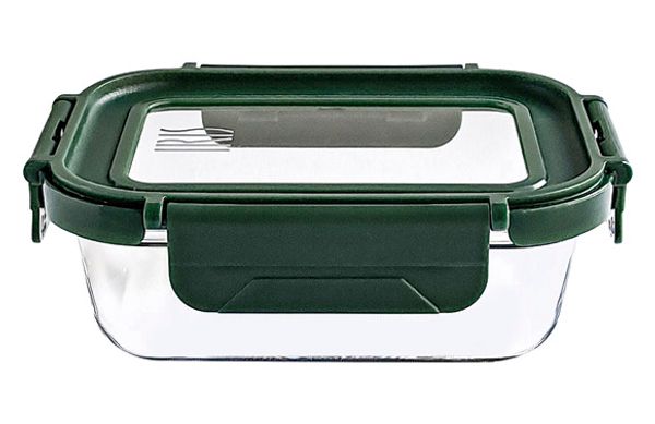 CONTENEDOR VIDRIO RECTANGULAR 370 ML TAPA VIDRIO