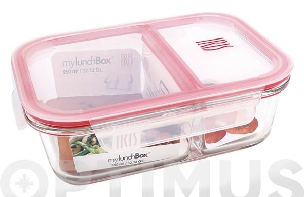 CONTENEDOR VIDRIO RECTANGULAR DIVIDIDO 950 ML