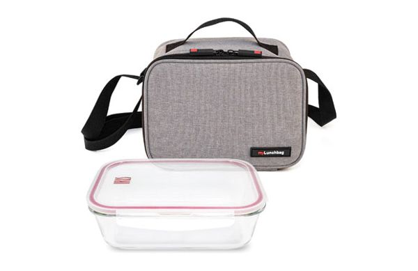 BOLSA PORTA ALIMENTOS ON THE GO GRIS + CONTENEDOR VIDRIO 0,840 ML