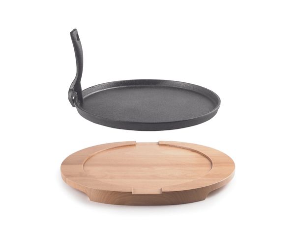 PLATO HIERRO FUNDIDO MAS BASE MADERA 26 CM