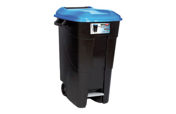CONTENEDOR NEGRO CON PEDAL 120 L-TAPA AZUL