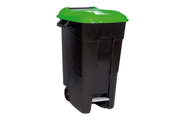 CONTENEDOR NEGRO CON PEDAL 120 L-TAPA VERDE