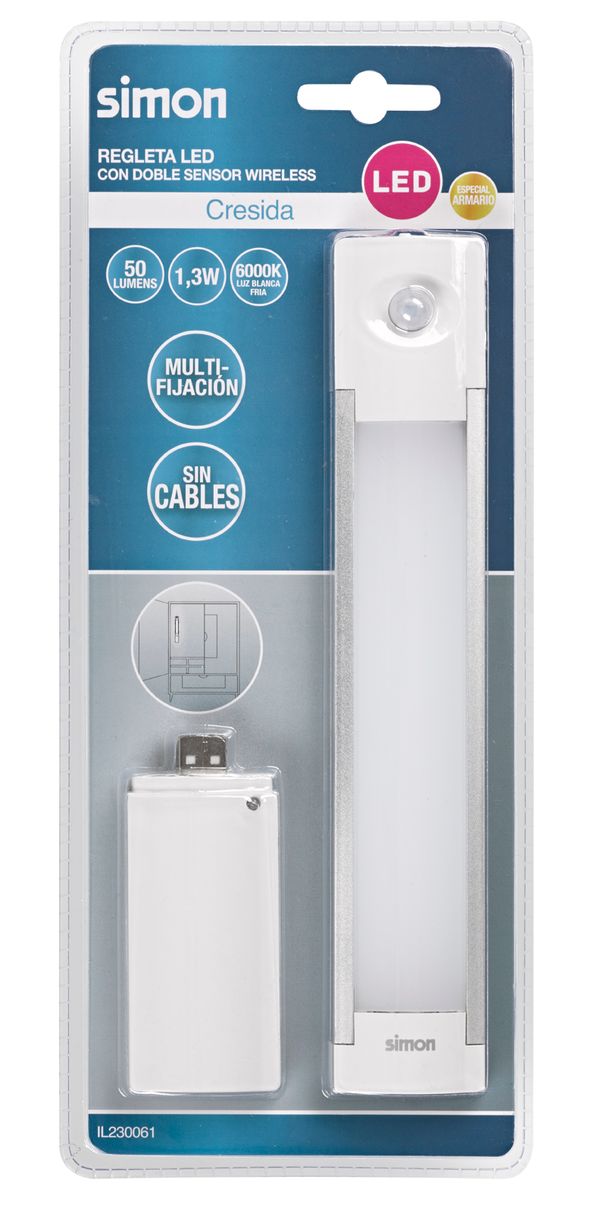 REGLETA ILUMIN 1,3W 50LM 6000K IP20 28X3,7X1,8CM SIMON ALUM/ 