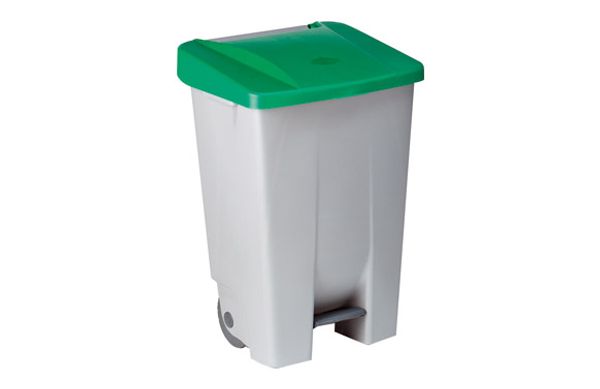 CONTENEDOR SELECTIVO TAPA VERDE PEDAL Y RUEDAS 80 L