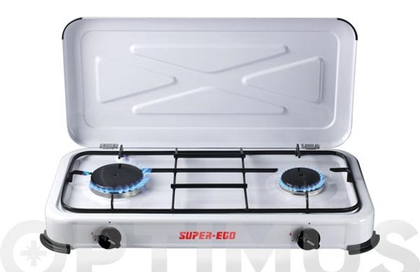 COCINA A GAS DOS FUEGOS PORTATIL CON TAPA 1.4+1.2 KW 61X34X10 CM