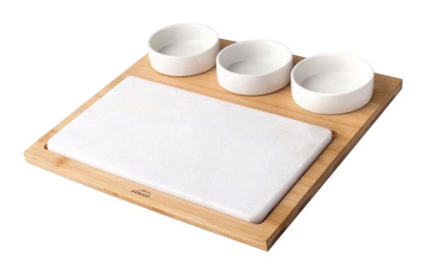 BANDEJA APERITIVO MARMOL/BAMBU 3 CUENCOS 28,2X28,2CM