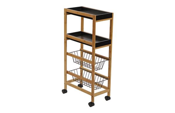 CARRO CON RUEDAS 2 CESTAS  40 X 22 X 83 CM - NEGRO 