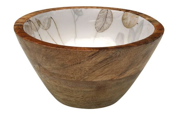 BOL MADERA DECORADA ESMALTADO 13CM-HOJAS