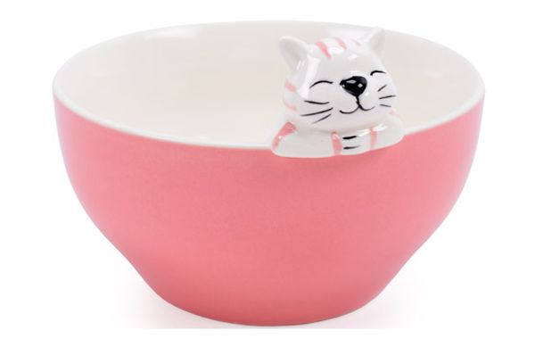 BOL CERAMICA GATO ROSA 0,55L 14X15,3X10,3CM