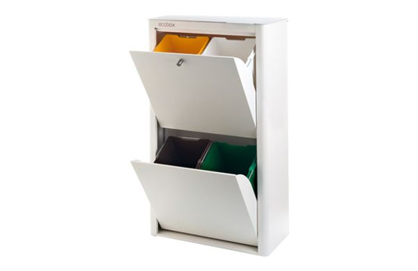 CONTENEDOR BASURA ECOLOGICO METALICO 4 DEPARTAMENTOS BLANCO