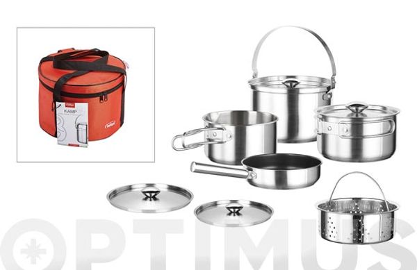 BATERIA INOX APILABLE 5P+ 2TAPAS CON BOLSA TRANSPORTE