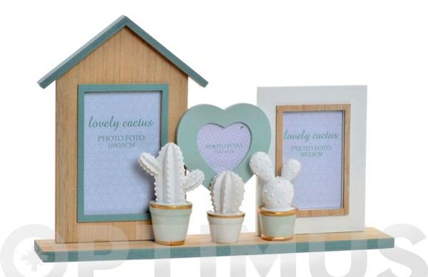 MARCO MULTIFOTO MADERA RESINA CACTUS 38X7X21 CM