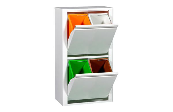 CONTENEDOR BASURA SELECTIVO BLANCO MATE 4 COMPARTIMIENTOS