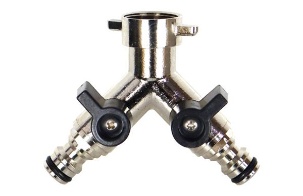 DERIVACION EN "Y" 2 VIAS DE LATON CON LLAVE DE PASO Y CONEXION RAPIDA