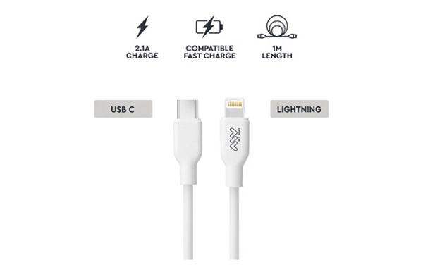 CABLE CONEXION USB TIPO C A LIGTINING 20W 1 METRO BLANCO