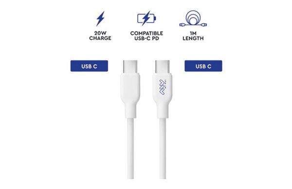 CABLE CONEXION USB TIPO C A TIPO C 20W 1 METRO BLANCO
