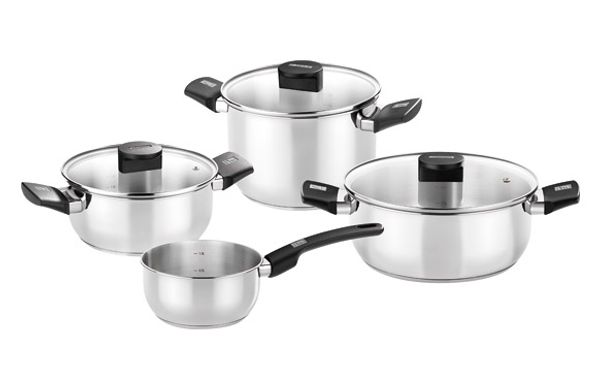 BATERIA INOX ELITE TAPA CRISTAL BAQUELITA 4 PIEZAS