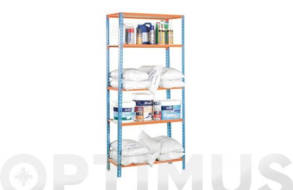 ESTANTERIA METAL 5 ESTANTES MADERA SIN TORNILLOS MADERCLICK 180 X 90 X 40 CM AZUL/NARANJA