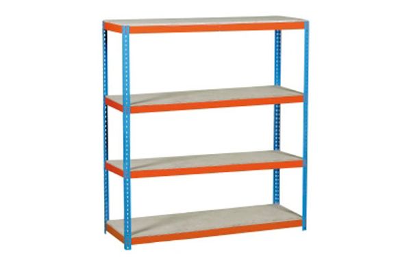 ESTANTERIA METAL 4 ESTANTES MADERA SIN TORNILLOS 200 X 180 X 60 CM AZUL/NARANJA 400KG/EST.