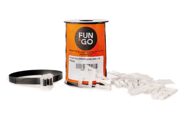 FLEJE POLIPROPILENO 25 M + 15 PINZAS NEGRO