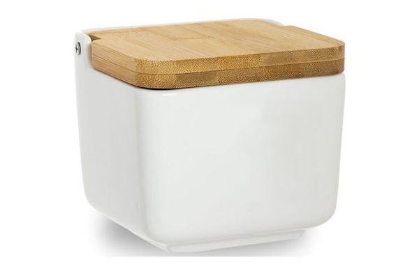 SALERO PORCELANA TAPA BAMBU BLANCO