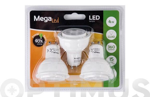 BOMBILLA LED DICROICA (PACK 3 UNIDADES) GU10 LUZ CALIDA 360LM 4W