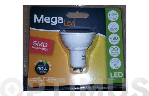 BOMBILLA LED DICROICA GU10 LUZ CALIDA 430LM 5W