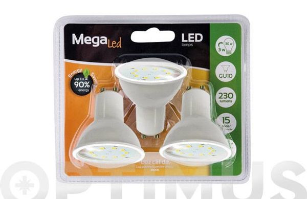 BOMBILLA LED DICROICA (PACK 3 UNIDADES) GU10 LUZ CALIDA 290LM 3W