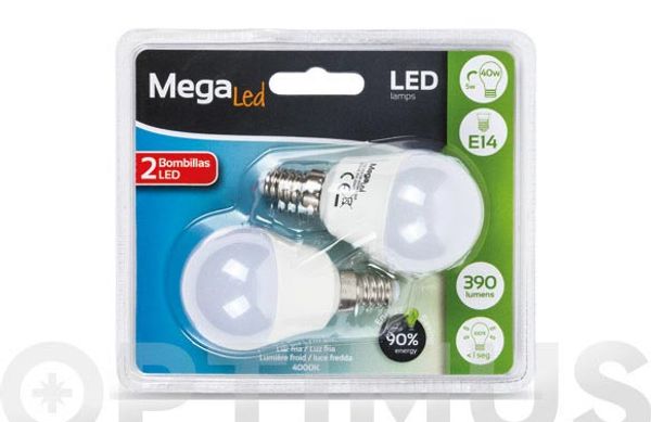 BOMBILLA LED ESFERICA MINI (PACK 2 UNIDADES) E14 LUZ NEUTRA 390LM 5W