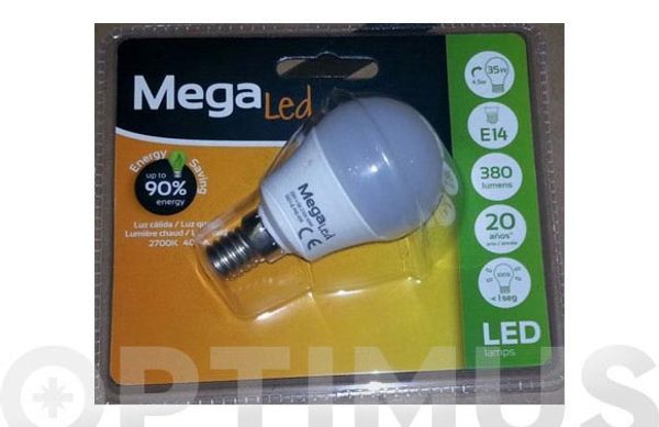 BOMBILLA LED ESFERICA E14 LUZ CALIDA 380LM 7W