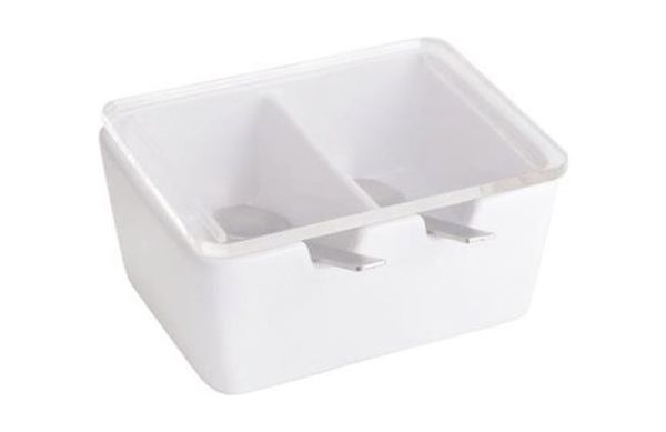AZUCARERO DOBLE CERAMICA BLANCO TAPA ACRILICA + 2 CUCHARAS
