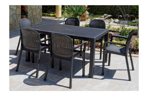 MESA RESINA RATAN ELEGANCE NEGRO 150 X 90 CM