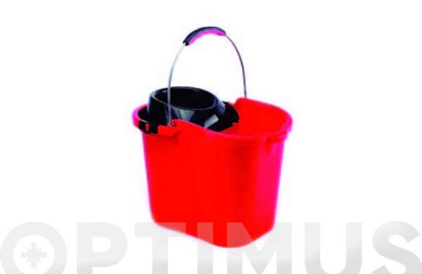 CUBO CON ESCURRIDOR 16 L ASA METALICA ROJO