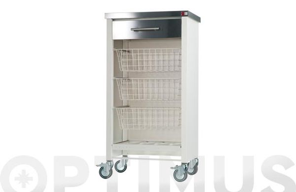 CARRO VERDULERO 3 CESTAS + CAJON CHELSEA BLANCO-INOX