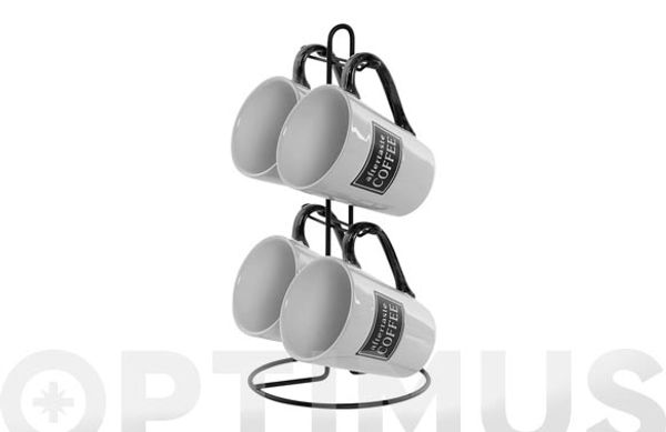 MUGS SET 4 UDS CON SOPORTE 30 CL BLANCO/NEGRO