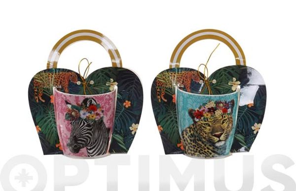 MUG PORCELANA SET REGALO ANIMAL 36 CL SURTIDO