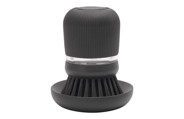 CEPILLO FREGAPLATOS CON DISPENSADOR DE JABON GRIS OSCURO
