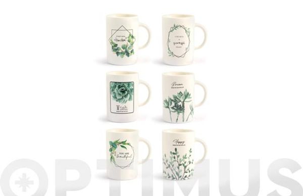 MUG NEW BONE CHINA HOJAS 40 CL - SURTIDO