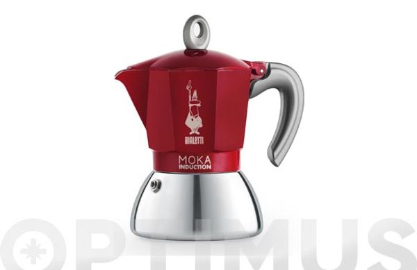 CAFETERA MOKA INDUCTION ALUMINIO/INOX 4 TAZAS ROJA